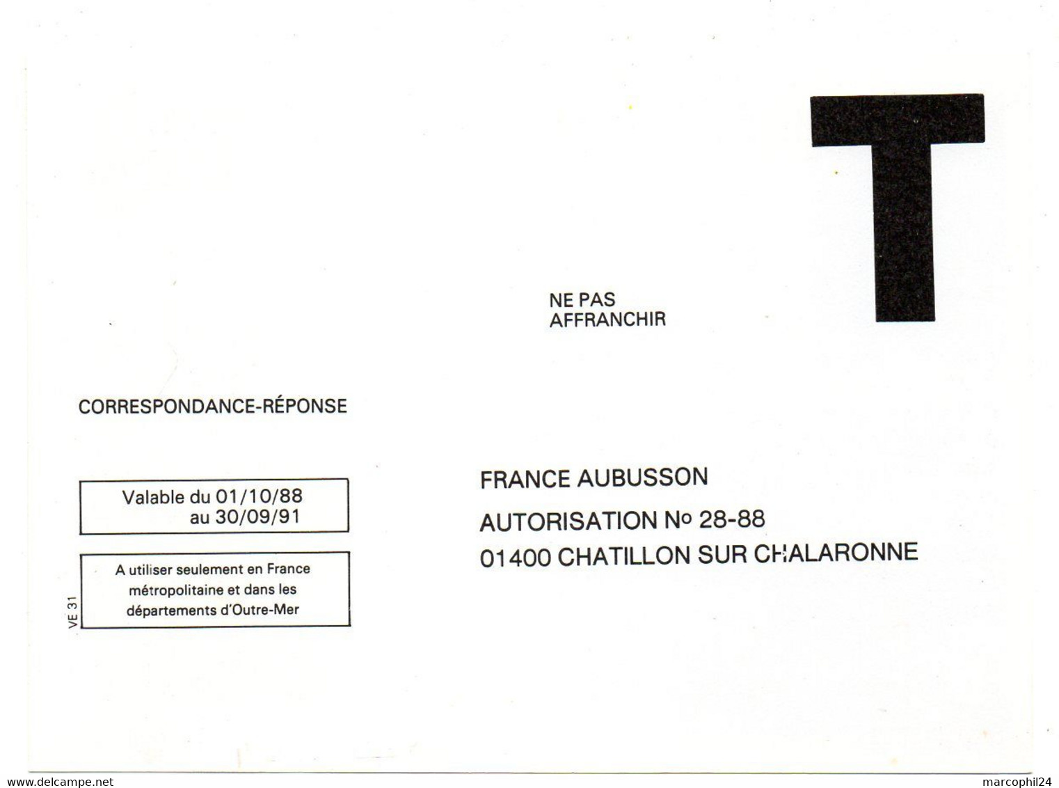 AIN - Dépt N° 01 = CHATILLON Sur CHALARONNE 1991 = CORRESPONDANCE REPONSE T Illustrée TAPISSERIE ' FRANCE AUBUSSON ' - Karten/Antwortumschläge T