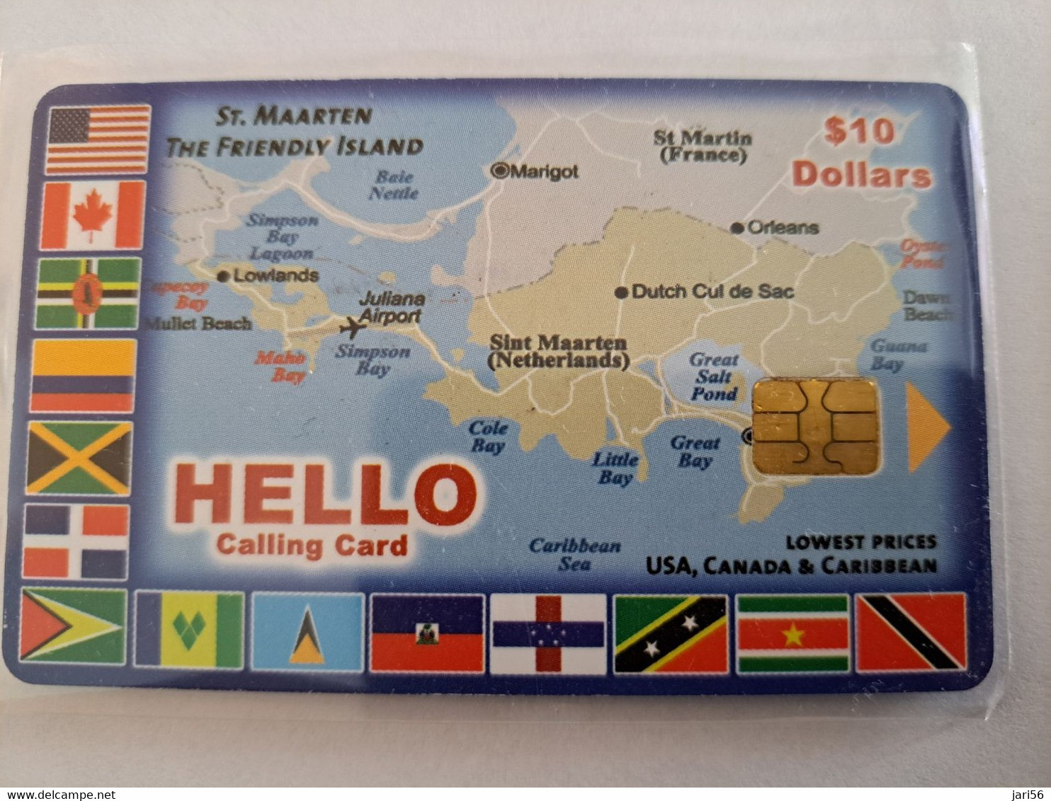 St MAARTEN CHIPCARD HELLO  MAP OF ST MAARTEN (RRRR)  $10   ST MAARTEN   **10716** - Antilles (Neérlandaises)