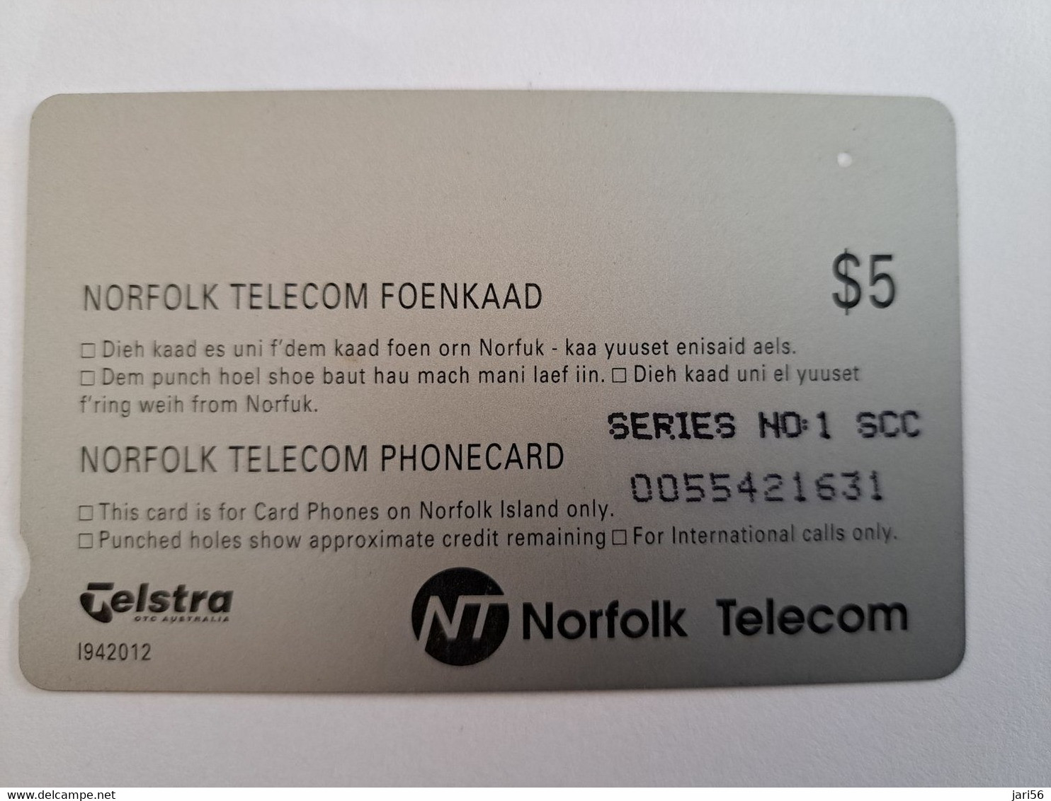 NORFOLK ISLANDS/ KINGSTON NORFOLK ISLAND $5,- SERIES NO 1 / TELSTRA  FINE USED **10731** - Norfolk Eiland