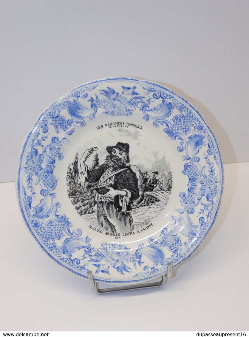 *ANCIENNE ASSIETTE PARLANTE CERAMIQUE OPAQUE De GIEN LE DEJEUNER COMIQUE  E - Gien (FRA)