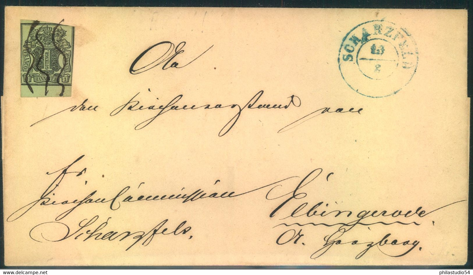 1851: 1 GGr Mi Federzug Auf Faltbriefhülle Ab SCHWAZFELD - Hannover