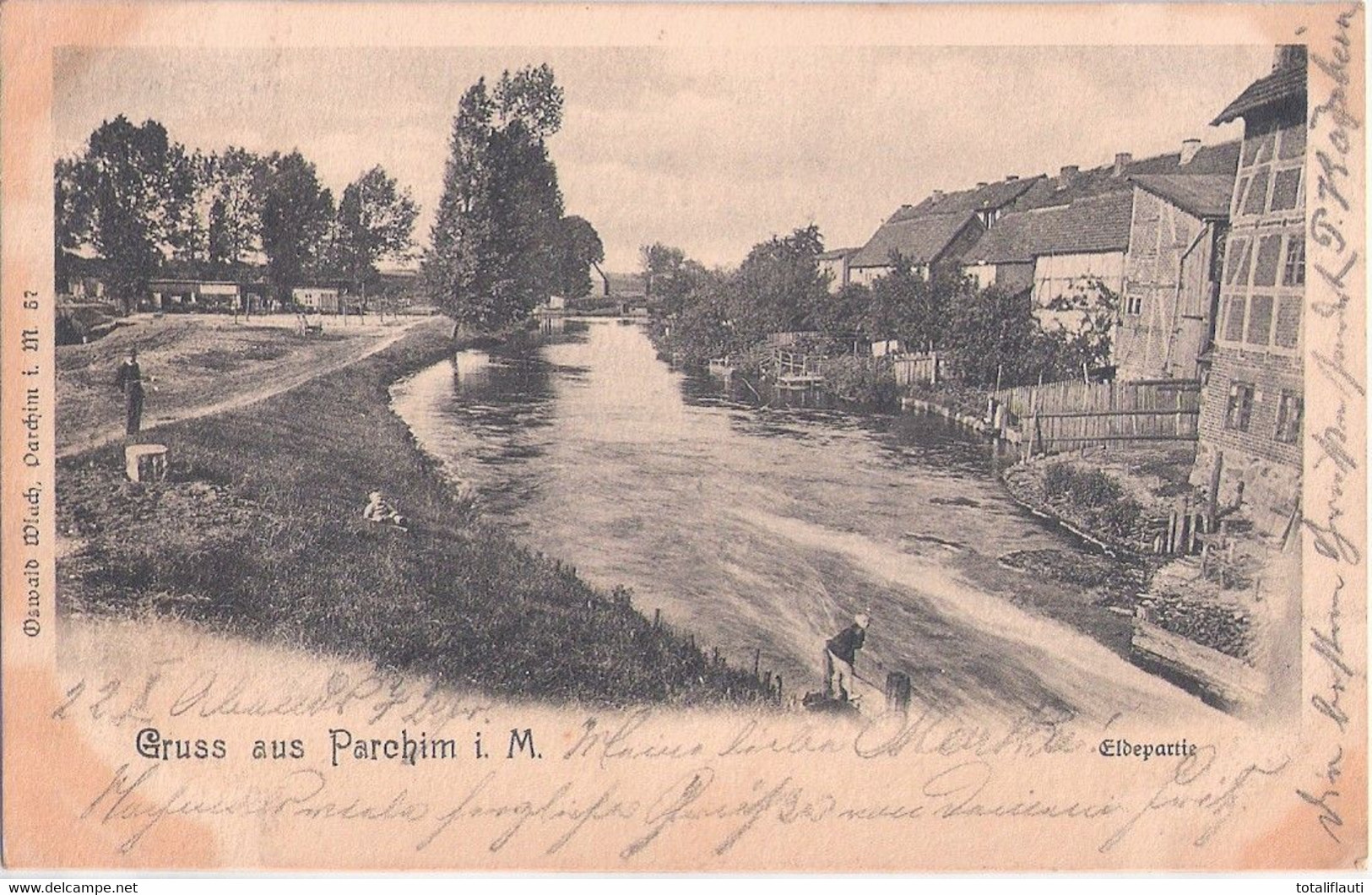 PARCHIM Mecklenburg Eldepartie Belebt Gelaufen Mit Deutlichem Bahnpoststempel -SCHWERIN ZUG 95 22.10.1899 - Parchim