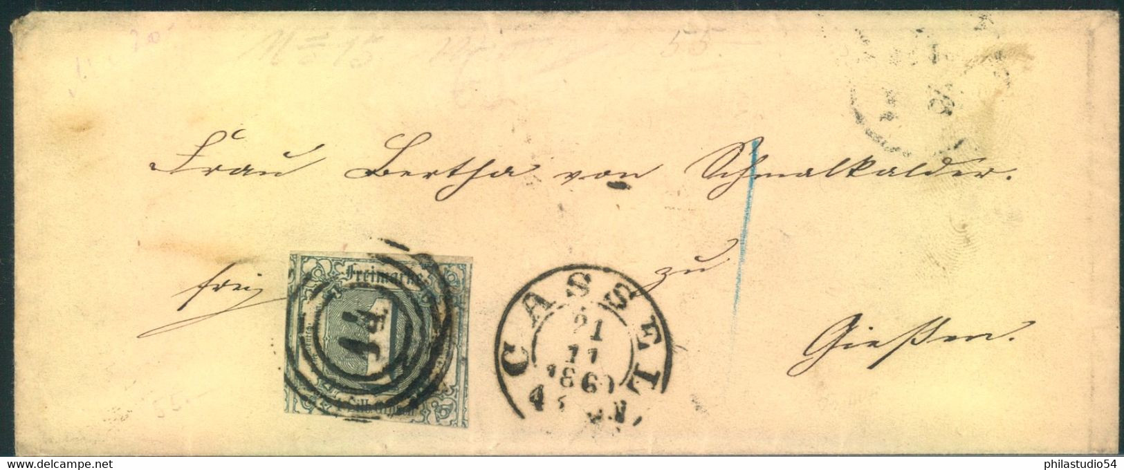 1861, 1 Sgr Auf Kleinem Umschlag Mit Nummernstempel „14“ Ab CASSEL Nach Gießen - Briefe U. Dokumente