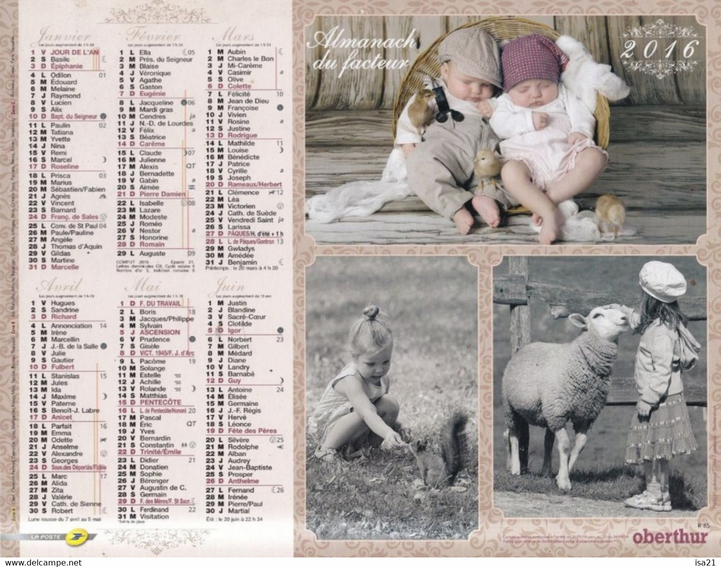 ALMANACH DU FACTEUR, Calendrier Des Postes 2016: Enfants Et Animaux, Seine-Maritime - Grand Format : 2001-...