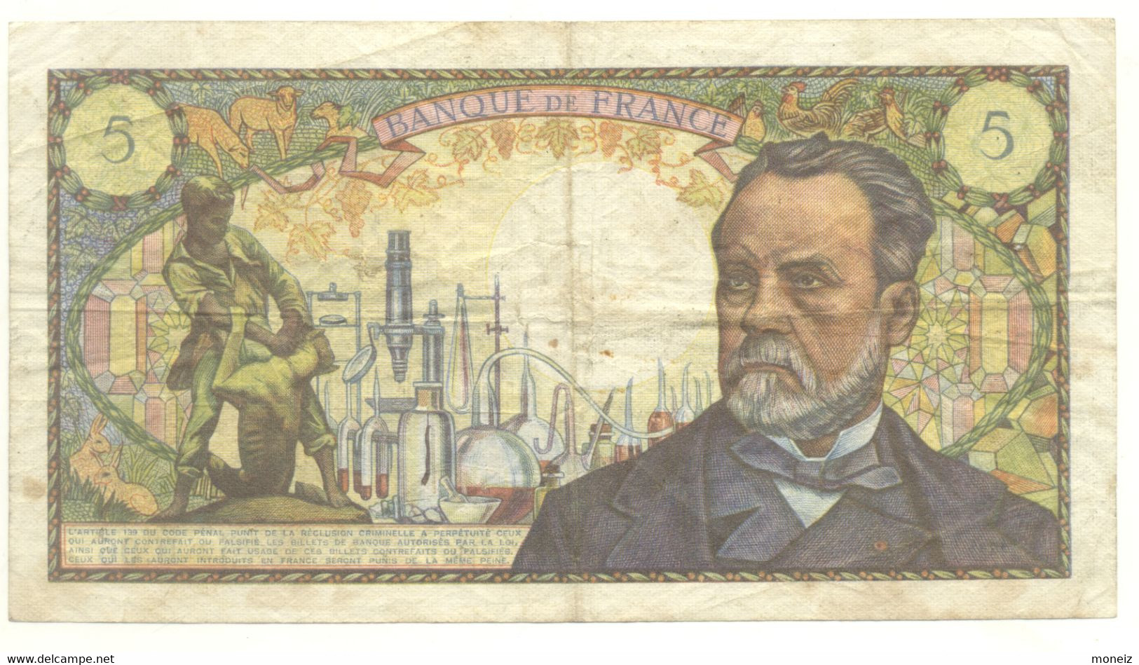 BILLET 5 FRANCS  PASTEUR 1969   06/02/69   ALPH. B96 - 5 F 1966-1970 ''Pasteur''