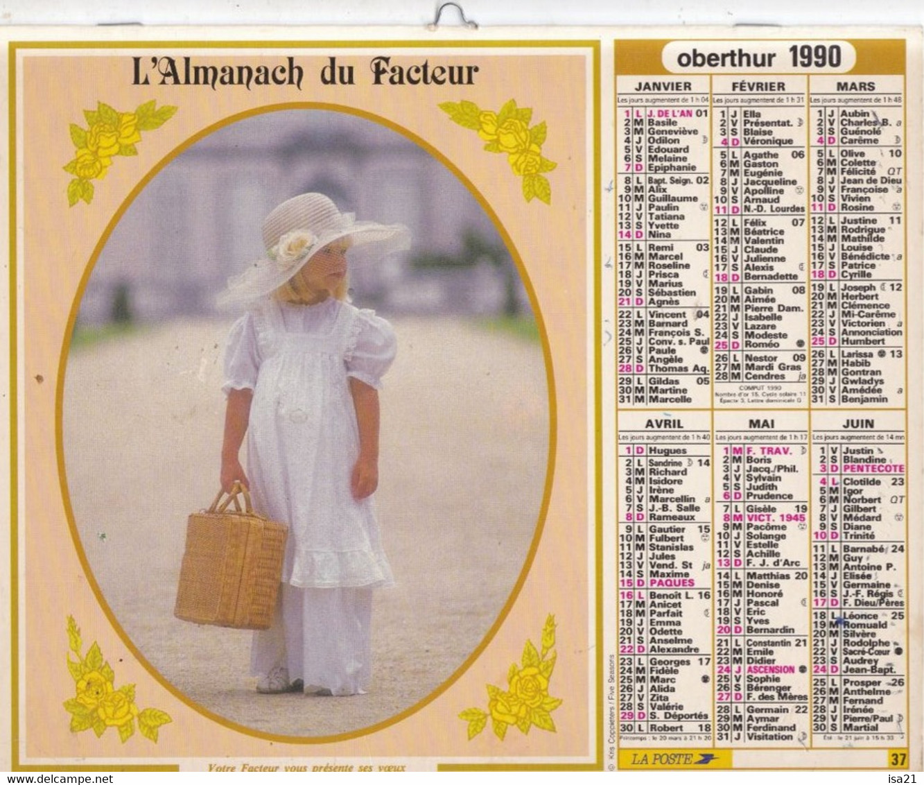 ALMANACH DES PTT Calendrier Des Postes: Côte D'Or, Les Fillettes. 1990 - Grand Format : 1981-90
