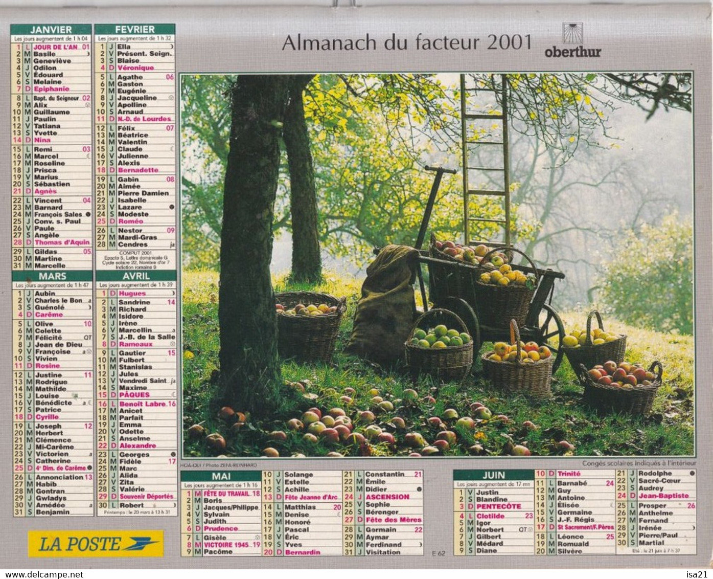 ALMANACH DES PTT Calendrier Des Postes: SEINE-MARITIME, Récolte Des Pommes, Jardin En Fleurs, 2001 - Grand Format : 2001-...