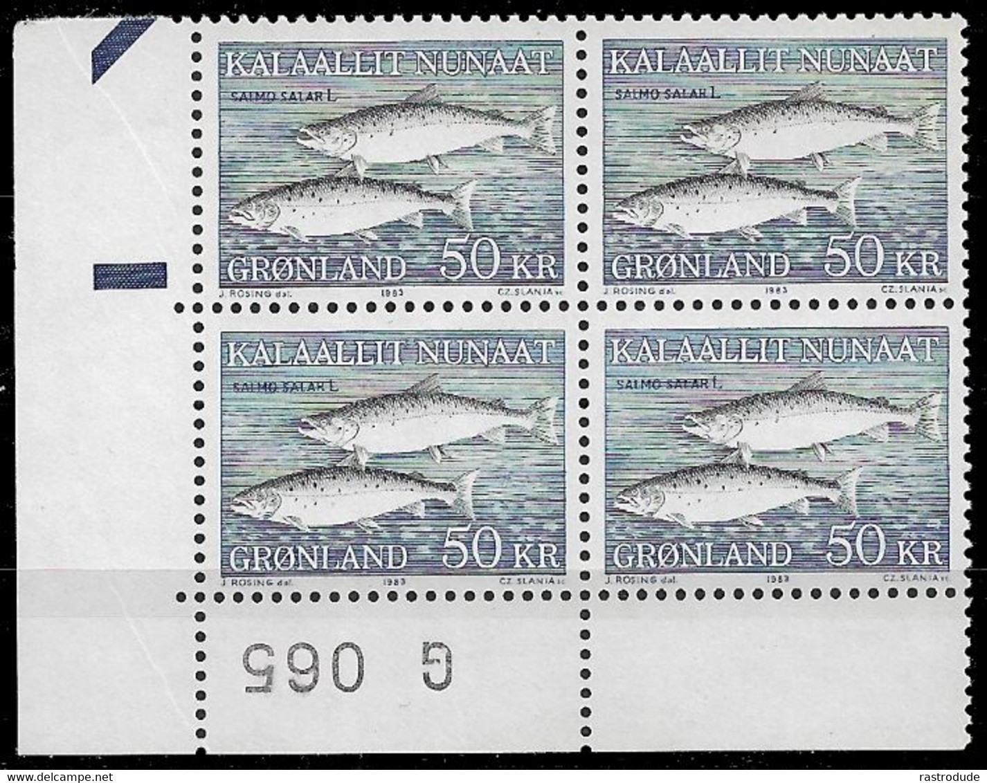 1983 GREENLAND GRÖNLAND 50Kr BLOCK OF 4 MNH - Mi.Nr. 140  SALMON FISH LACHS - Nuovi
