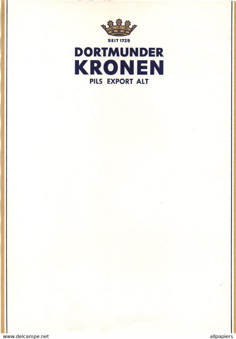 Facture Ou Lettre Avec En-tête Dortmunder Kronen Pils Export Alt - Format : 29.5x21 Cm - Food