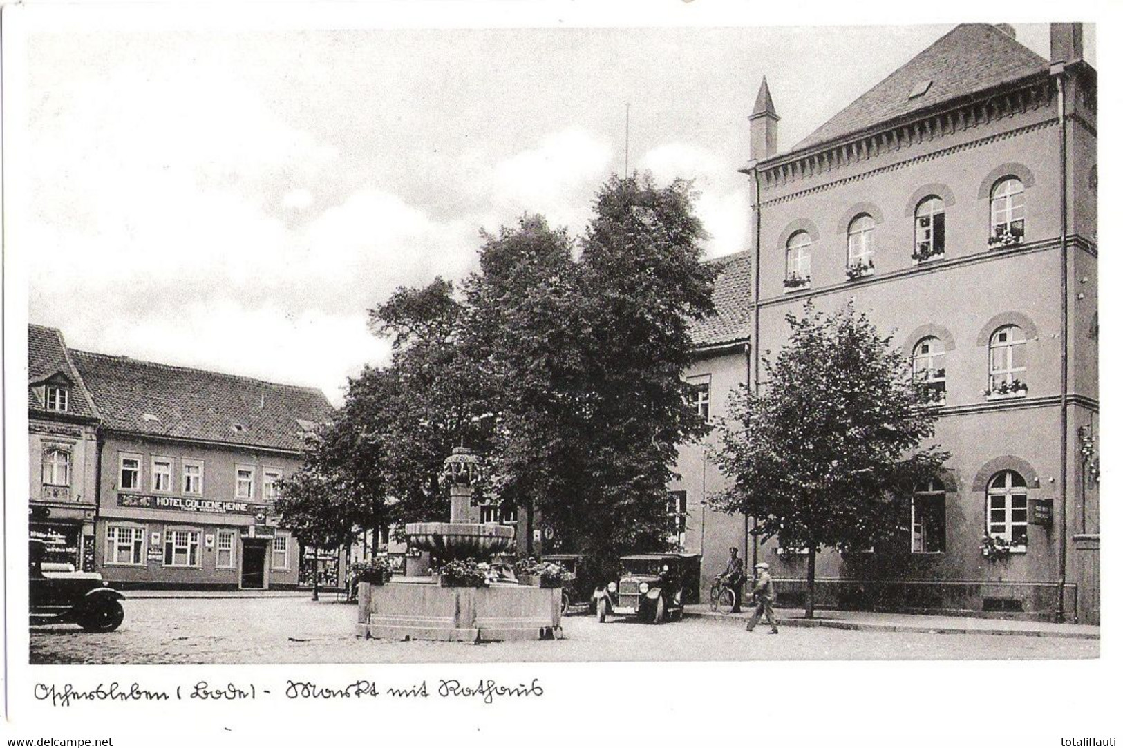 OSCHERSLEBEN Markt Rathaus Oldtimer Hotel Goldene Henne Bahnpost BERLIN - HOLZMINDEN ZUG 30.. 6.11.1936 Gelaufen - Oschersleben