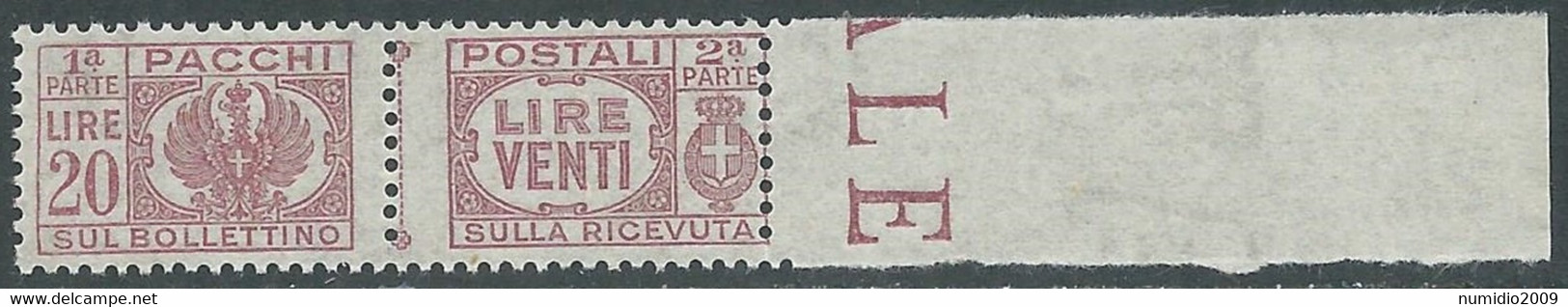 1946 LUOGOTENENZA PACCHI POSTALI 20 LIRE MNH ** - I25-2 - Paketmarken