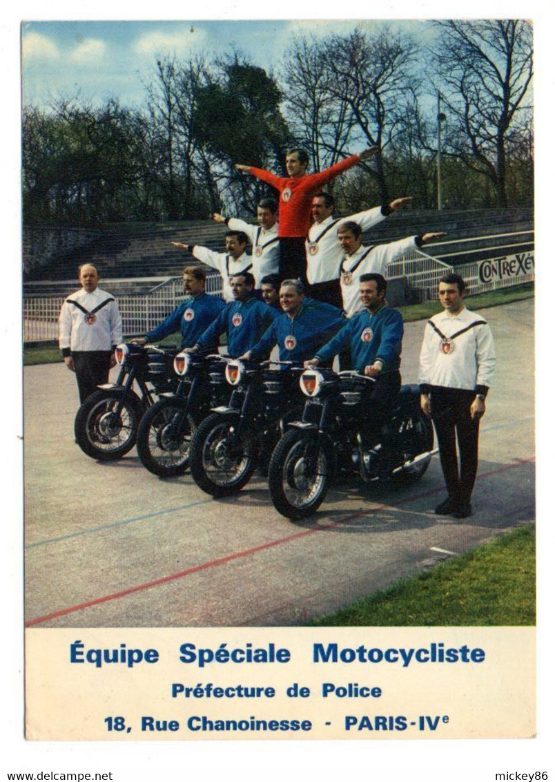 Police -Equipe Spéciale Motocycliste(motos)-Préfecture De Police Paris.(pub Contexéville)..carte Dédicacée......à Saisir - Polizei - Gendarmerie
