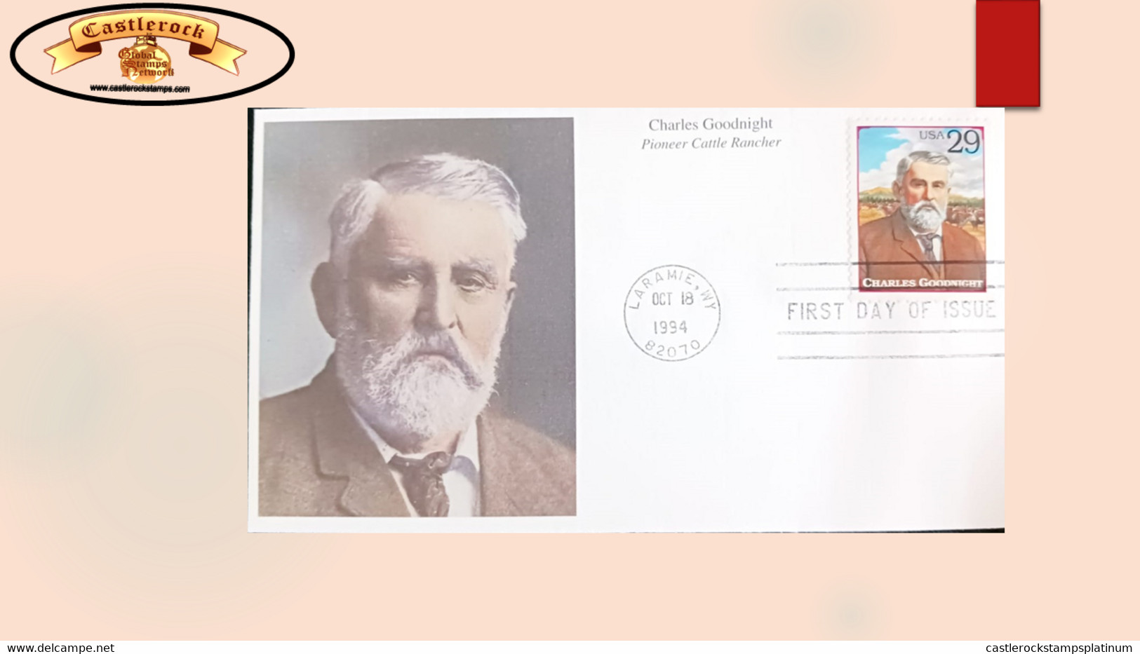 O) 1994 UNITED STATES - USA, CHARLES GOODNIGHT, PIONEER CATTLE RANCHER, LIVESTOCK, FDC XF - 1991-2000