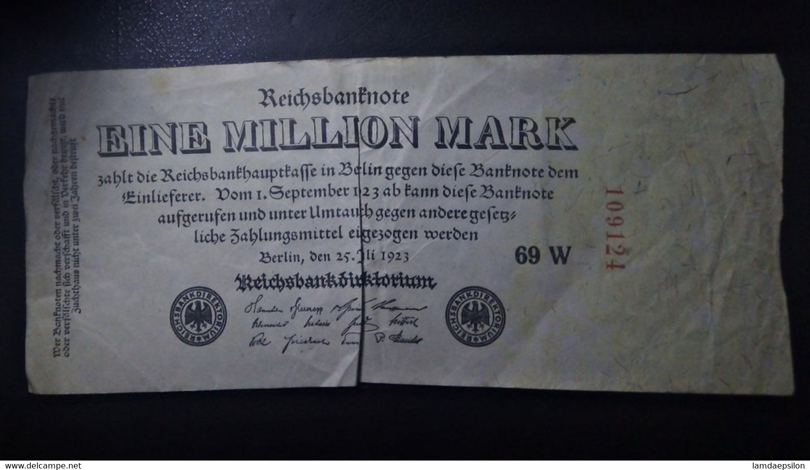 A5 ALLEMAGNE  BILLETS DU MONDE WORLD BANKNOTES  EINE MILLION MARK 1923 - 1 Million Mark
