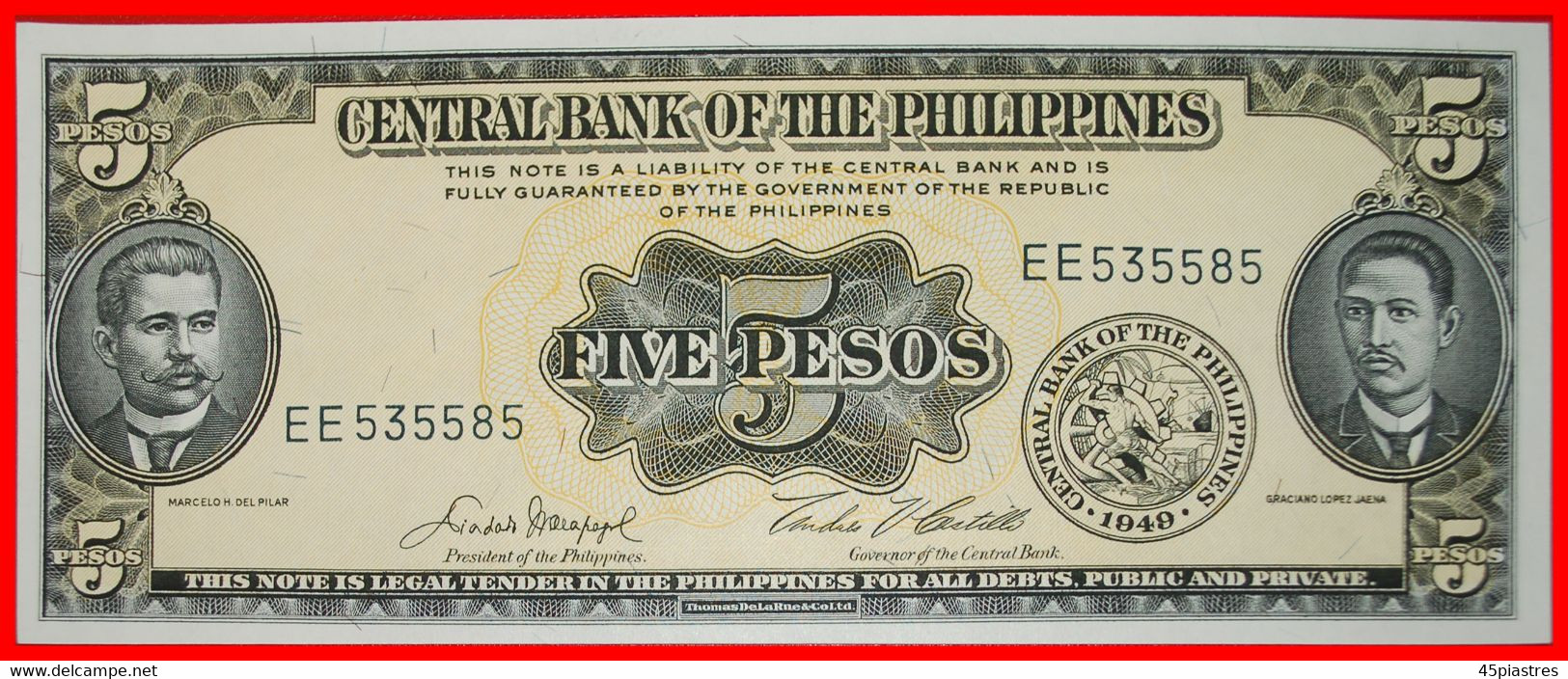 * GREAT BRITAIN (1951-1970): PHILIPPINES ★ 5 PESOS (1961-1965)! UNC CRISP! TO BE PUBLISHED! LOW START ★ NO RESERVE! - Philippines