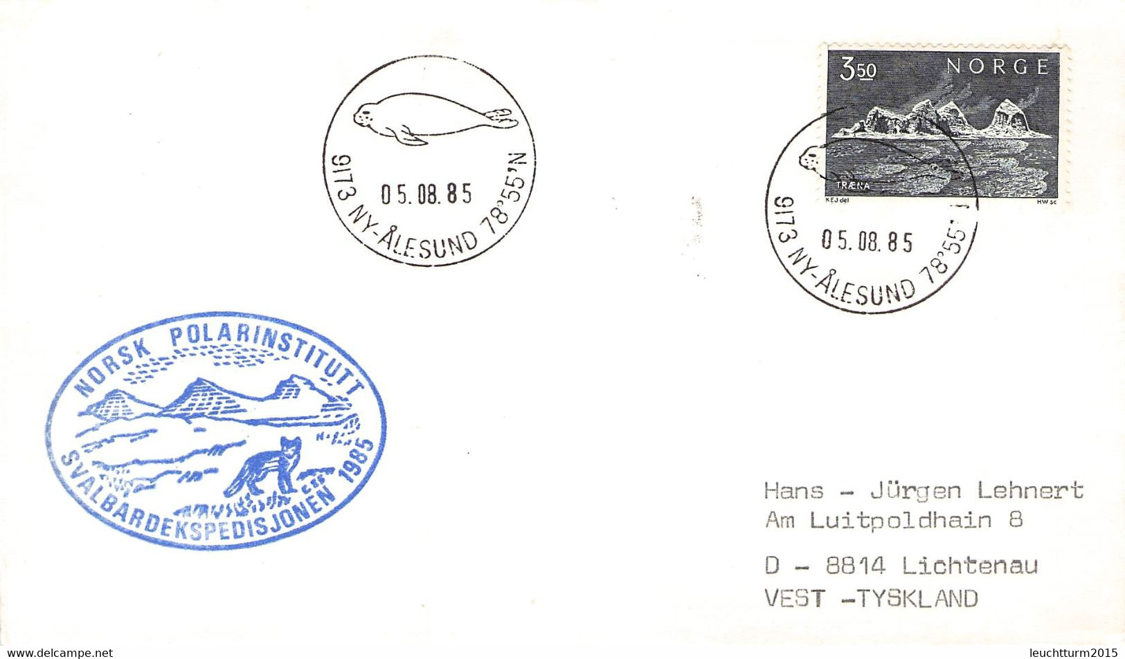NORWAY - LETTER 1985 NY-ALESUND > DE / ZC103 - Covers & Documents