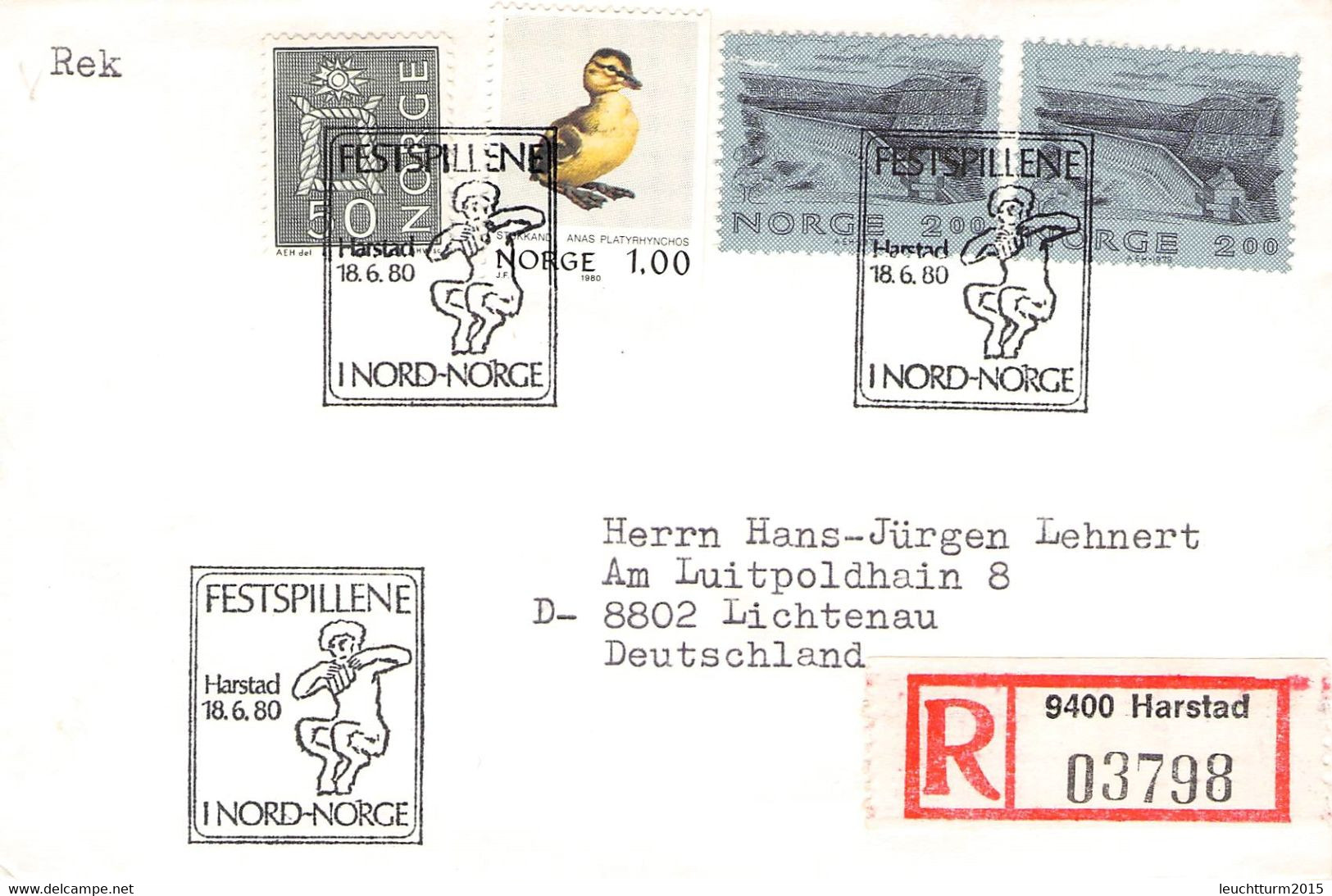 NORWAY - REGISTERED LETTER 1980 HARSTAD > DE / ZC106 - Lettres & Documents