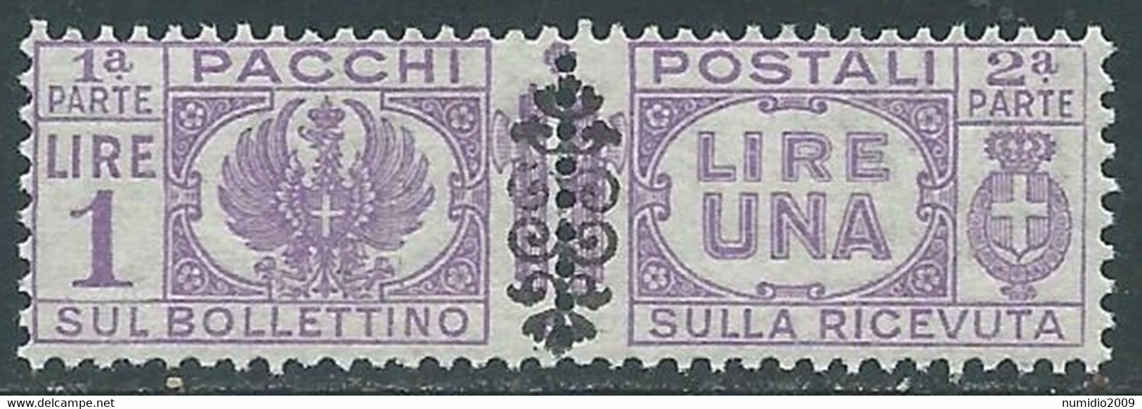 1945 LUOGOTENENZA PACCHI POSTALI 1 LIRA MNH ** - RB14-4 - Paketmarken