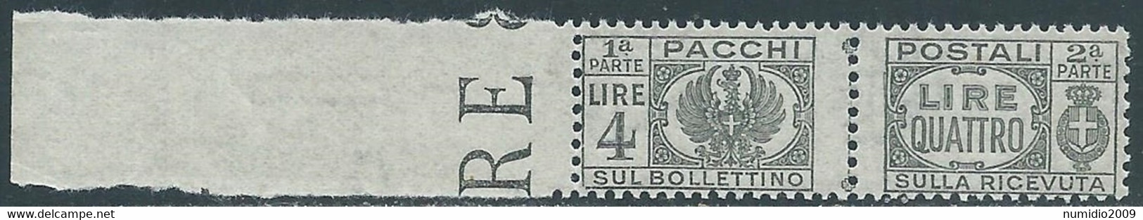 1946 LUOGOTENENZA PACCHI POSTALI 4 LIRE MNH ** - RB14-5 - Colis-postaux