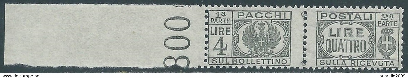 1946 LUOGOTENENZA PACCHI POSTALI 4 LIRE MNH ** - RB14-6 - Paketmarken