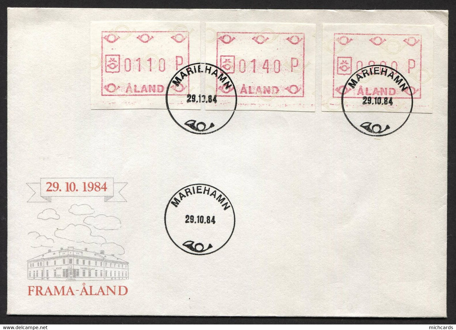 FINLANDE 1984- Y&T 2a - Distributeur Sur Enveloppe - Obliteration Marilhamm 29-10 84 - Lettres & Documents