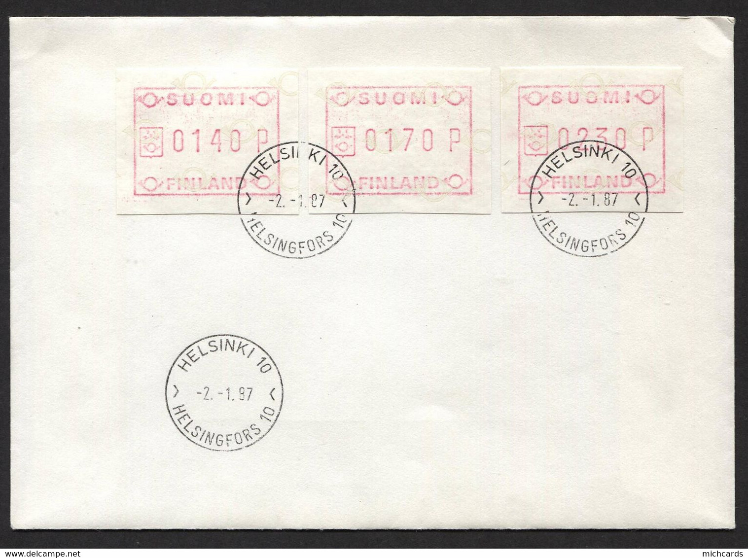 FINLANDE 1987 - Distributeur Sur Enveloppe - Obliteration Helsinki -2-1.87 - Storia Postale