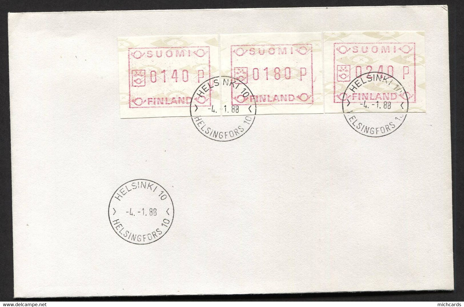 FINLANDE 1988 - Distributeur Sur Enveloppe - Obliteration Helsinki -4.1 88 - Cartas & Documentos