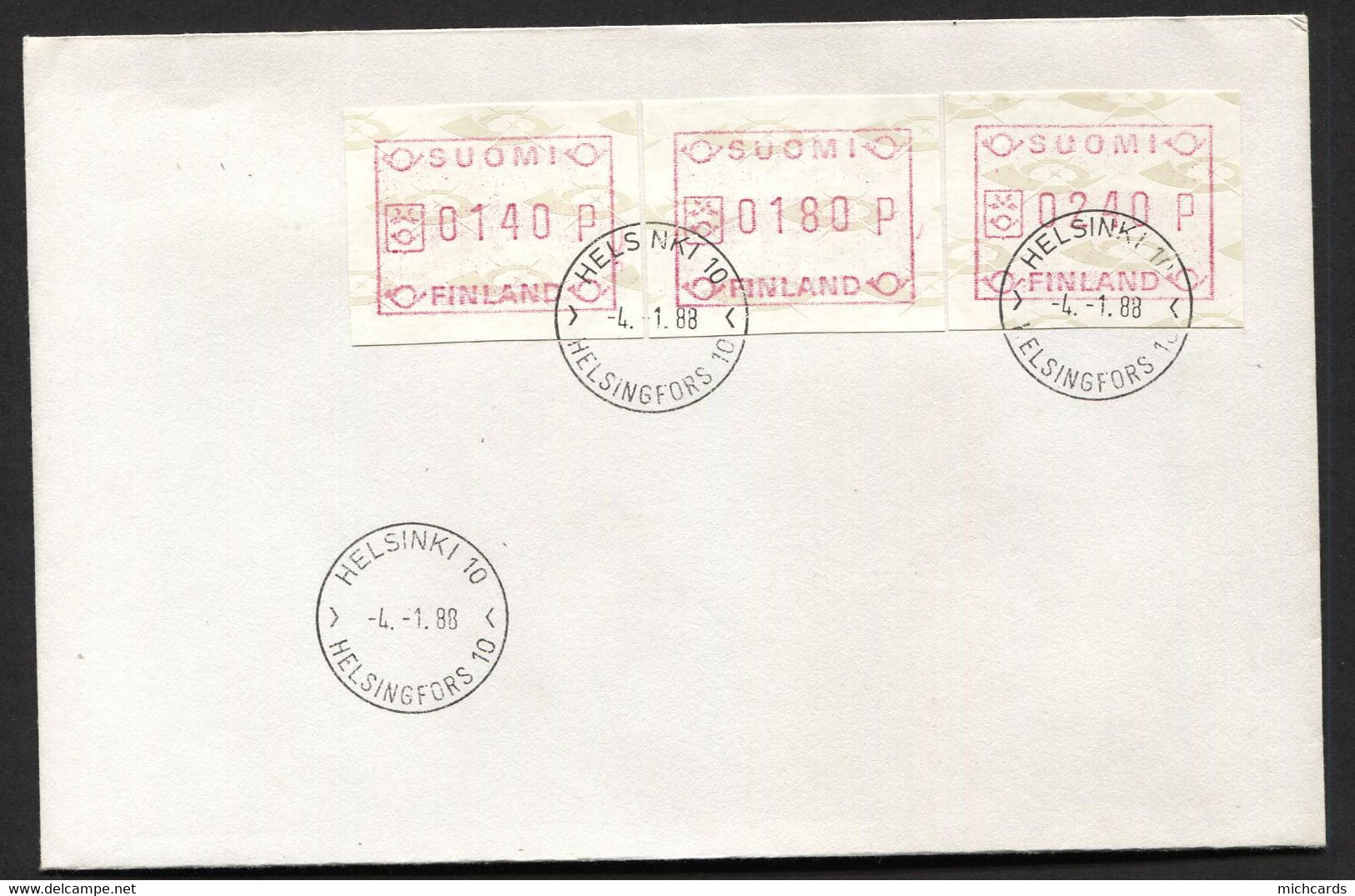 FINLANDE 1988 - Distributeur Sur Enveloppe - Obliteration Helsinki -4.1 88 - Storia Postale