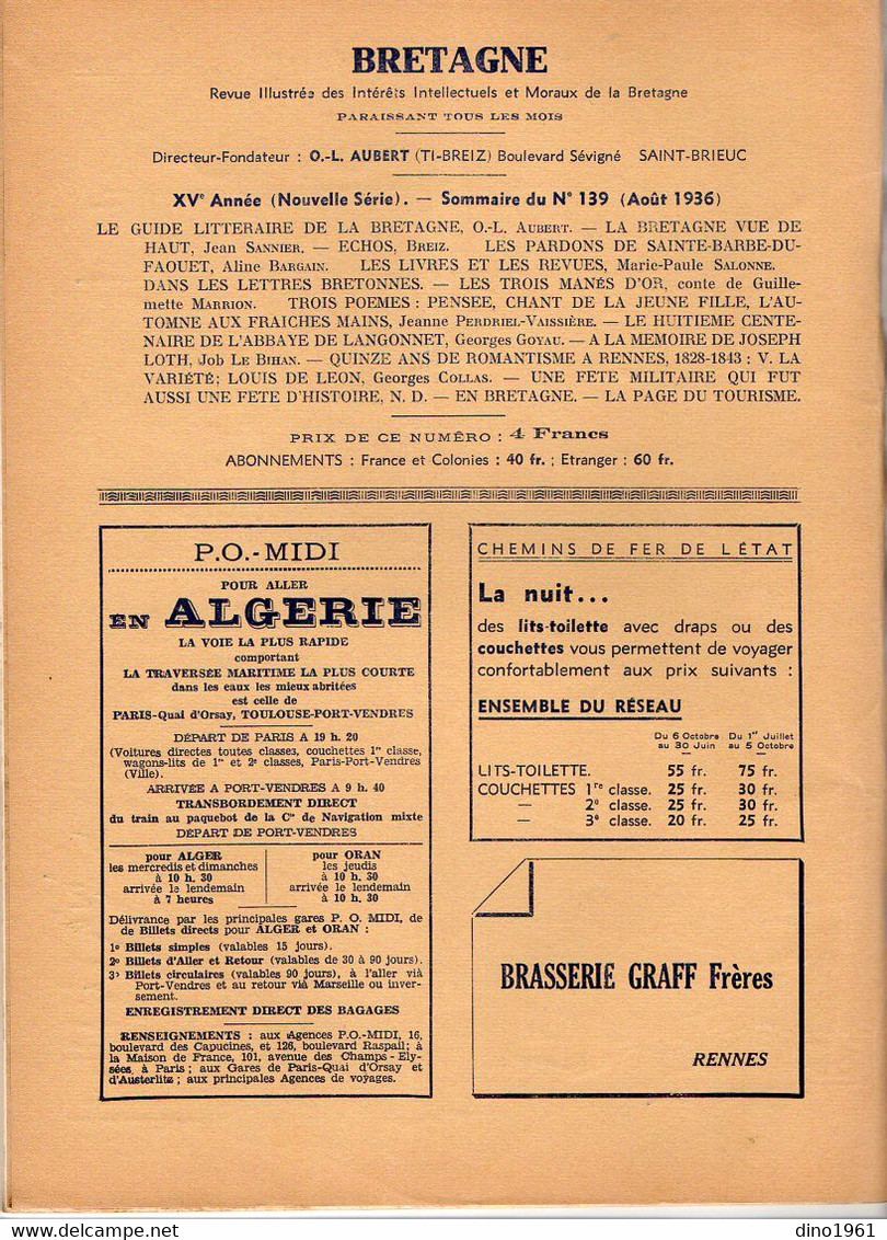 VP20.349 - SAINT - BRIEUC X RENNES 1936 - Revue Mensuelle / Bretagne / Directeur - Fondateur O,- L. AUBERT - 1900 - 1949