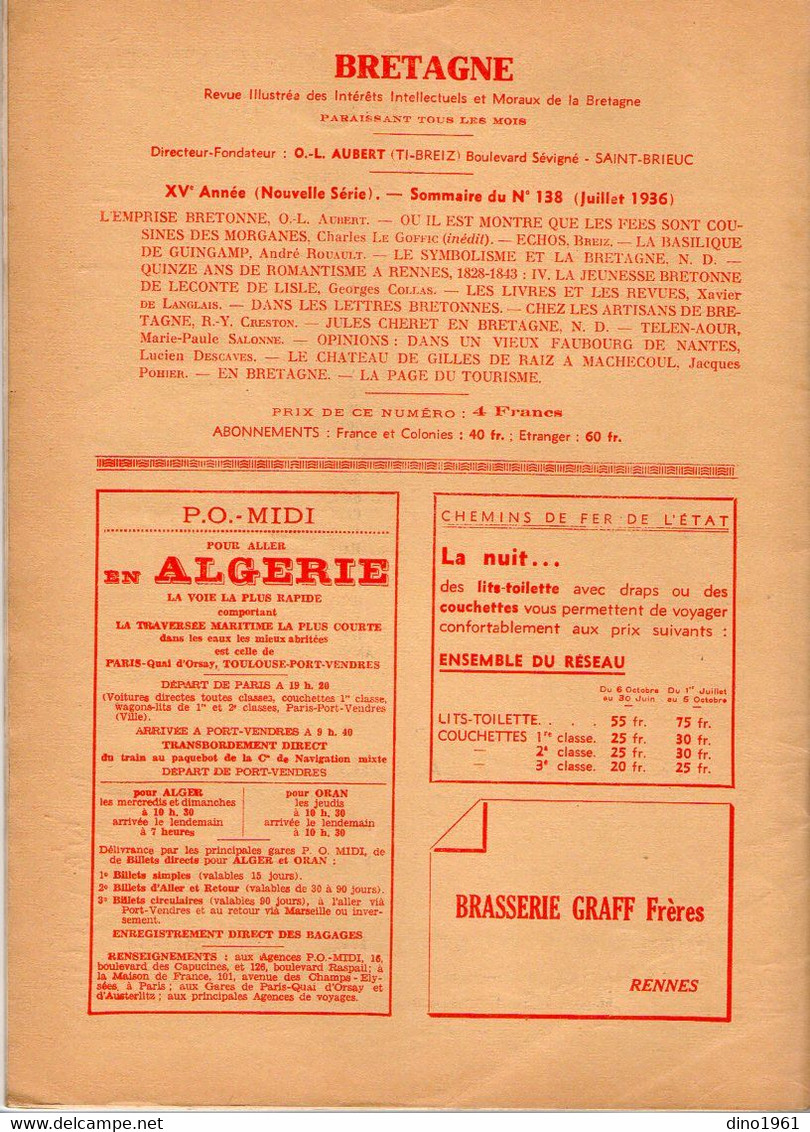 VP20.350 - SAINT - BRIEUC X RENNES 1936 - Revue Mensuelle / Bretagne / Directeur - Fondateur O,- L. AUBERT - 1900 - 1949