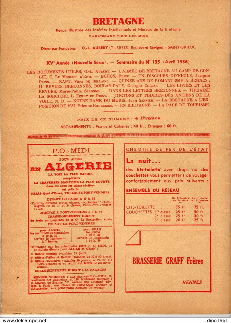 VP20.352 - SAINT - BRIEUC X RENNES 1936 - Revue Mensuelle / Bretagne / Directeur - Fondateur O,- L. AUBERT - 1900 - 1949