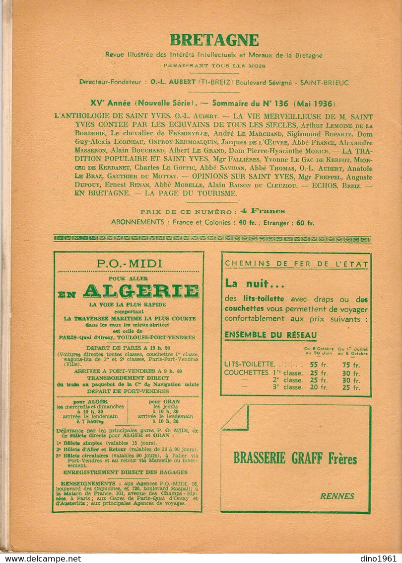 VP20.353 - SAINT - BRIEUC X RENNES 1936 - Revue Mensuelle / Bretagne / Directeur - Fondateur O,- L. AUBERT - 1900 - 1949