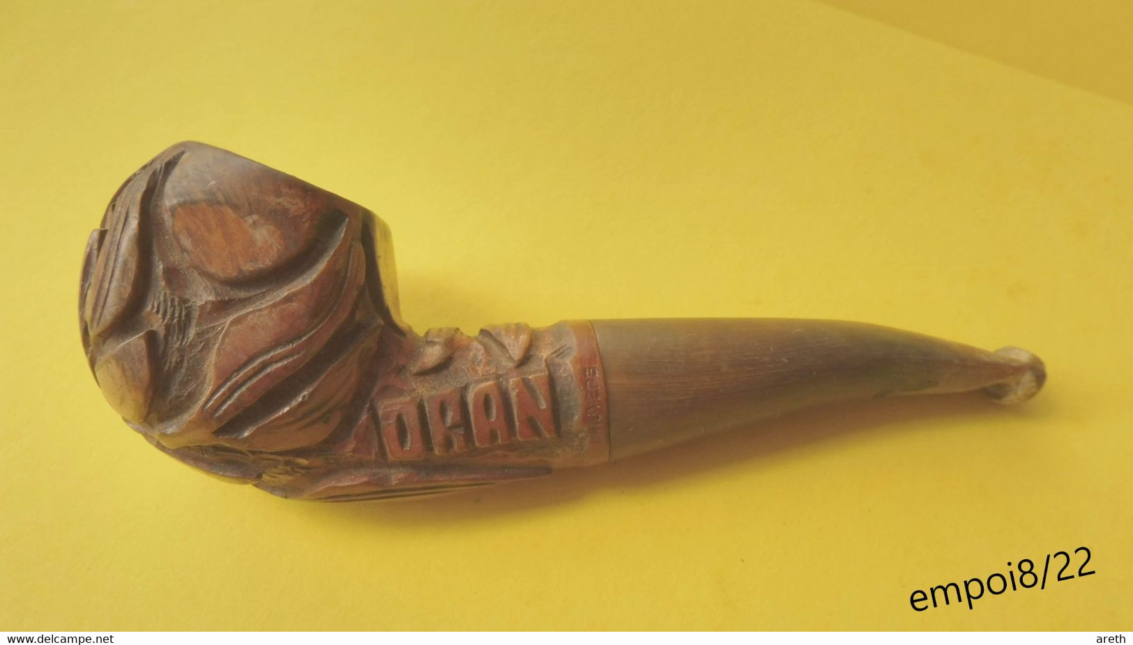 Pipe En Bruyère Sculptée - Inscription " ORAN" Et ''Bruyère" - Pipas En Madera De Brezo ( Bruyere)