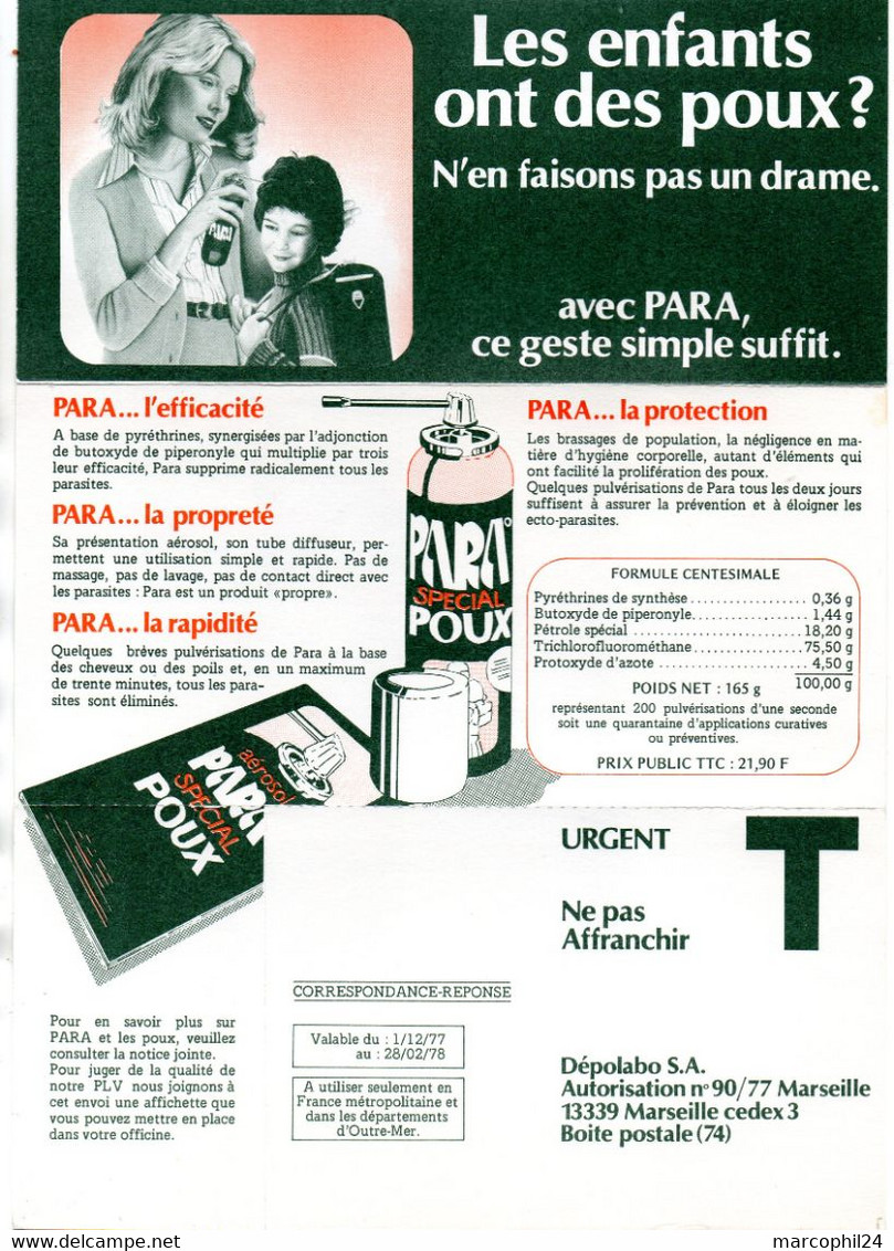 BOUCHES Du RHONE - Dépt N° 13 = MARSEILLE 1978 = CORRESPONDANCE REPONSE T Illustrée PARA POUX ' DEPOLABO ' - Cartes/Enveloppes Réponse T