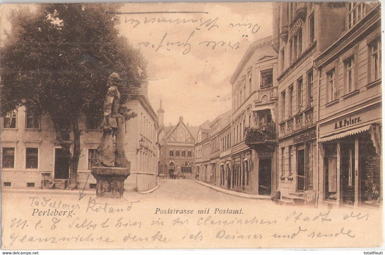 PERLEBERG Prignitz Poststraße Mit Postamt Roland Gelaufen Mit Bahnpoststempel ZUG 9 19.5.1904 - Perleberg