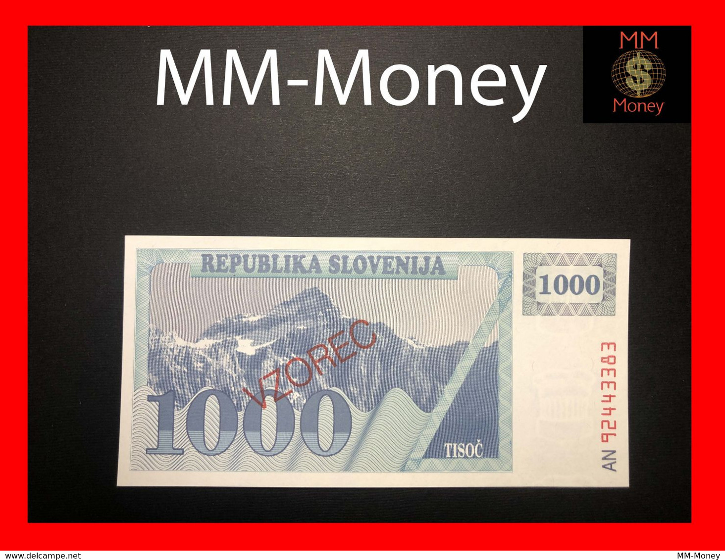 SLOVENIA  1.000  1000 Tolarjev  1992  P. 9  "overprint VZOREC"   Specimen   UNC - Slovénie