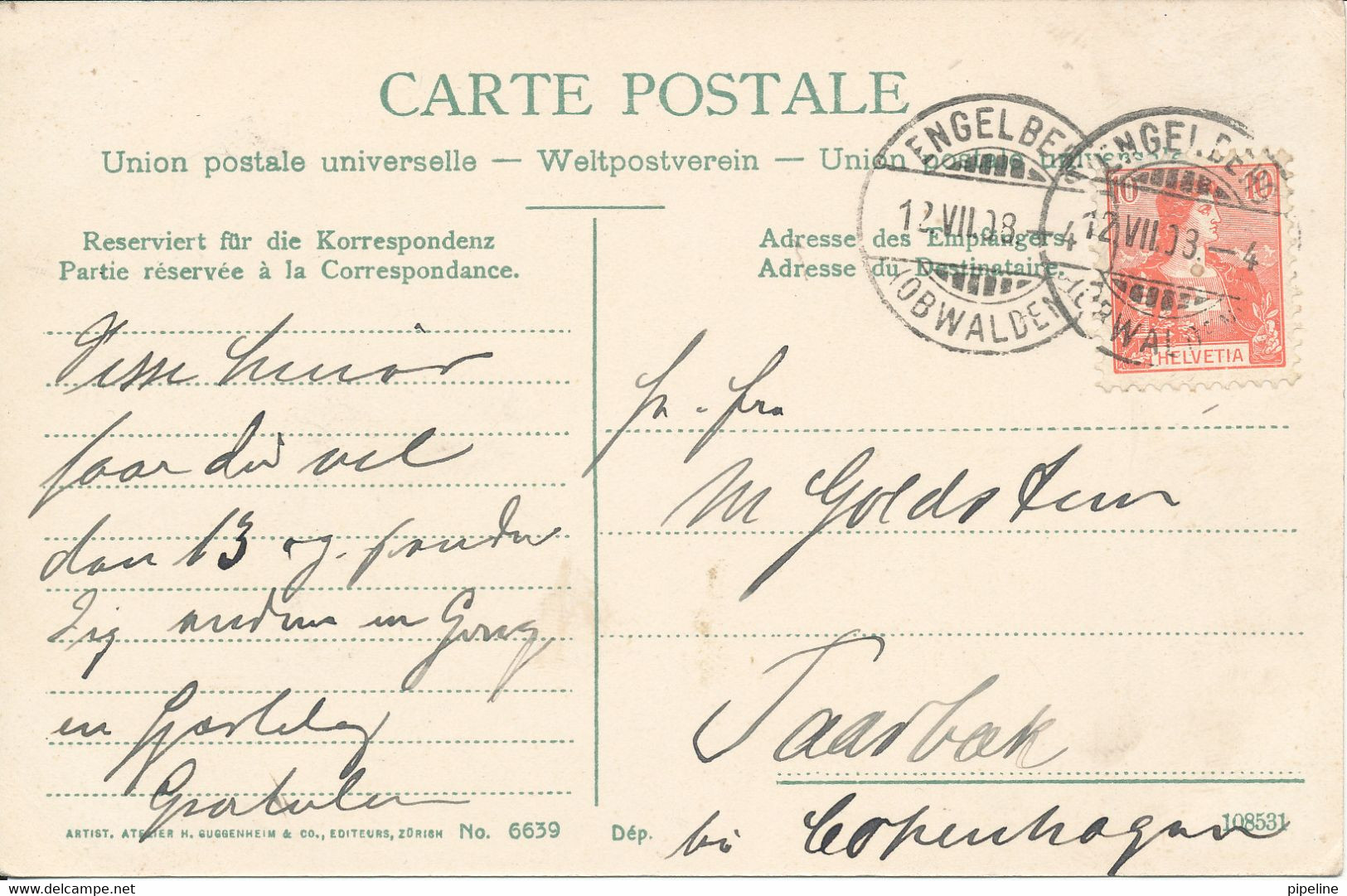 Switzerland Postcard Sent To Denmark 12-7-1908 Auf Der Alpweide - Sent