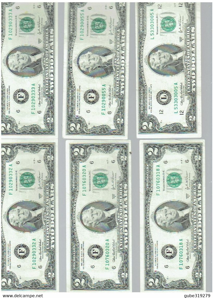 USA - 6 BILLS OF 2.00 $  YR 2003 - 1 BILL OF 5,00 $ YR 2006  - 1 BILL OF 20,00 YR 2004   the 6 OF 2 $ Are Of PRESIDENT J - Colecciones Lotes Mixtos