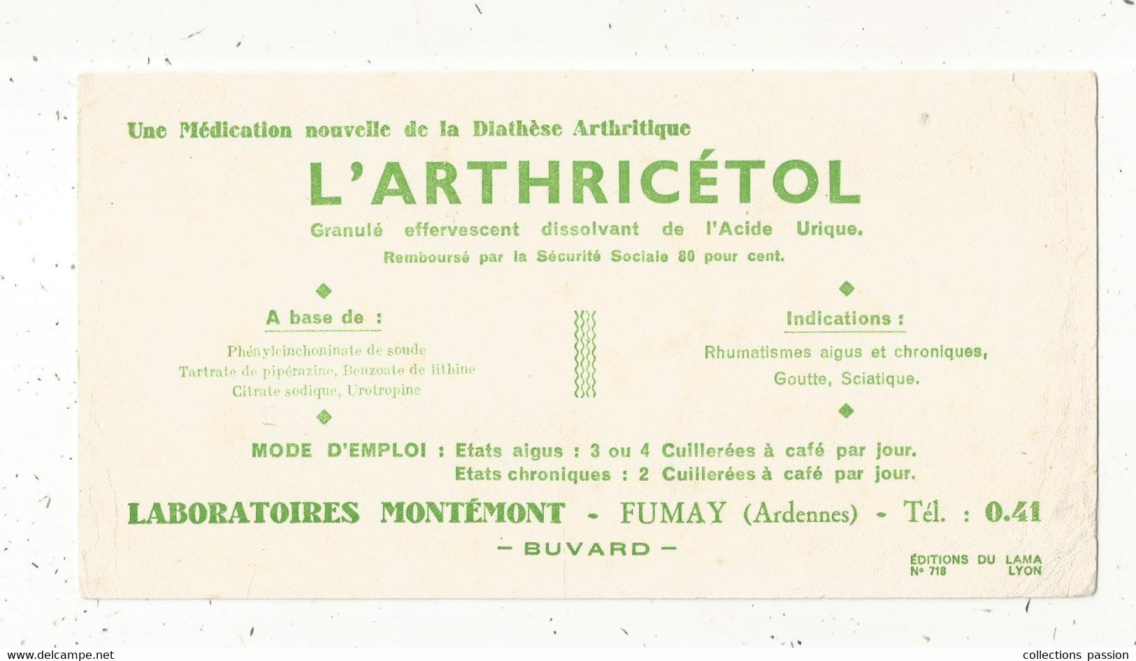 Buvard, Produits Pharmaceutiques ,L'ARTHRICETOL, Laboratoires MONTEMONT,FUMAY, Ardennes, Frais Fr 1.95 E - Drogisterij En Apotheek