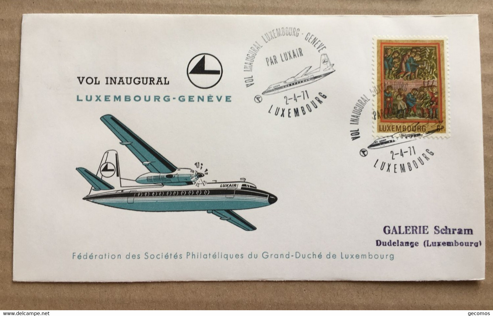 VOL INAUGURAL LUXEMBOURG-GENEVE 2-4-71 - (Avion LUXAIR.) - Cartas & Documentos