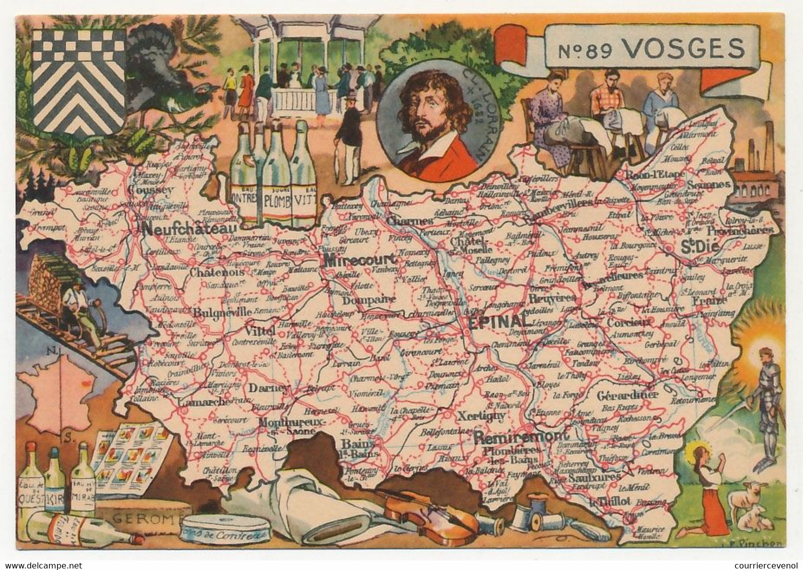 CPSM - Carte Du Département Des VOSGES - Blondel La Rougery - Paris - Sonstige & Ohne Zuordnung