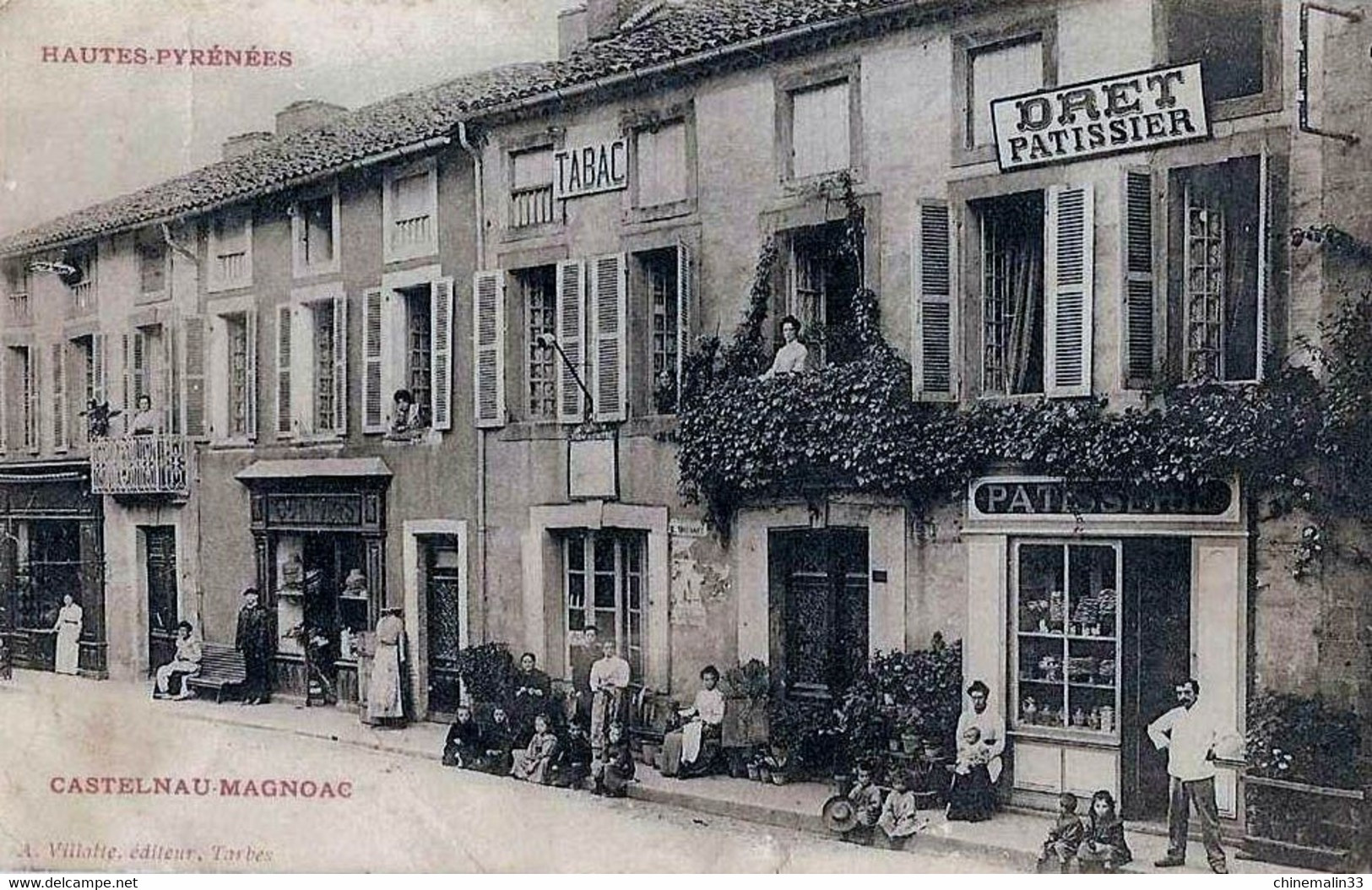 DEPT 65 CASTELNAU MAGNOAC PATISSERIE DRET-TABAC TRÈS BELLE ANIMATION 9X14 REIMPRESSION DE CARTES ANCIENNES - Castelnau Magnoac