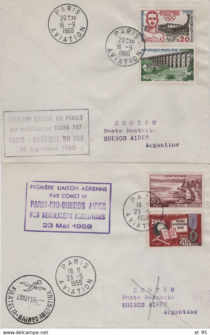 Lot De 2 Lettres France Amerique Du Sud - Primi Voli