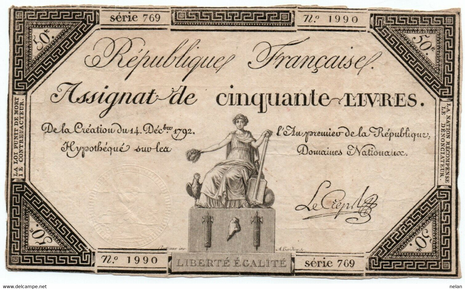 FRANCE-ASSIGNAT DE 50 LIVRES 1792 VG  P-A72 - ...-1889 Francs Im 19. Jh.