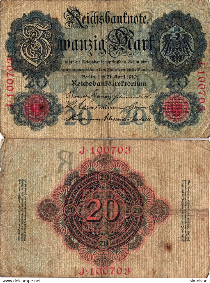 Germany 20 Mark 1910 P-40a Deutschland Allemagne  #4347 - 20 Mark