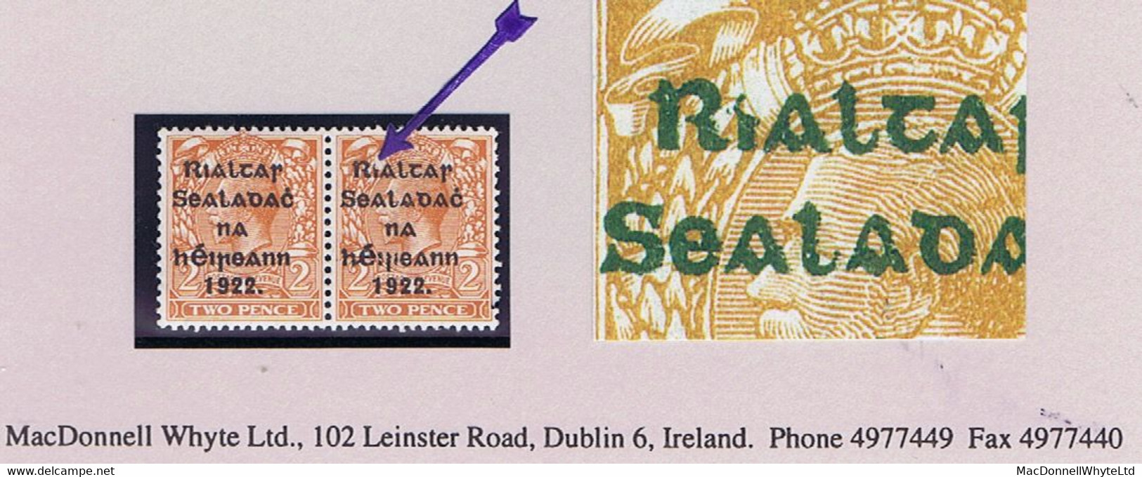 Ireland 1922 Thom Rialtas Black Ovpt On 2d Die 2, Var "Broken I In Rialtas" Row8/4 Pl2, In A Pair Mint Unmounted - Ungebraucht