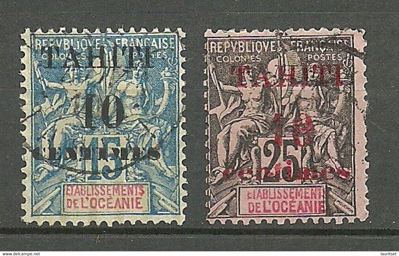 TAHITI OPT Etablissements De L`Oceanie FRANKREICH France 1903 Michel 21 - 22 O - Used Stamps