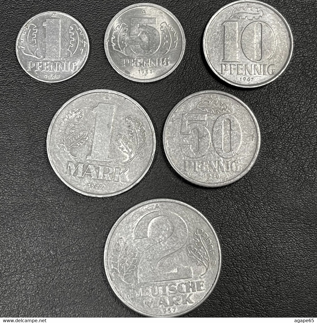 German Democratic Republic 6 Coin Set 1, 5, 10, 50 Pfennig & 1, 2 Deutsche Mark - Colecciones