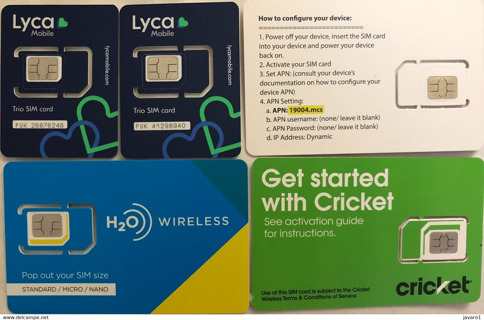 USA : GSM  SIM CARD  : 5 Cards  A Pictured (see Description)   MINT ( LOT A ) - [2] Chipkarten