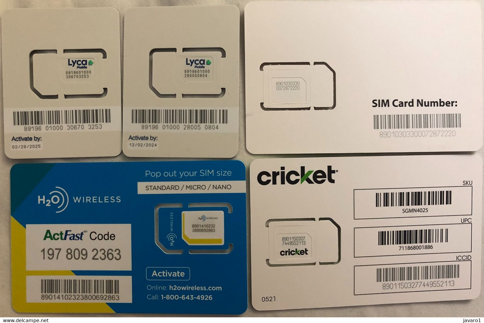 USA : GSM  SIM CARD  : 5 Cards  A Pictured (see Description)   MINT ( LOT A ) - Schede A Pulce